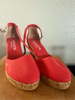 Red Canvas Espadrille Wedge - Women's Slip-On (Made in Spain)
